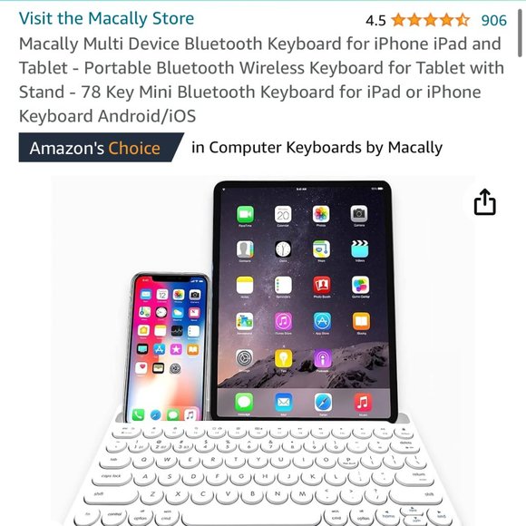 Macally Small Bluetooth Keyboard for Tablet and Phone  standing - White Mini - Picture 6 of 8